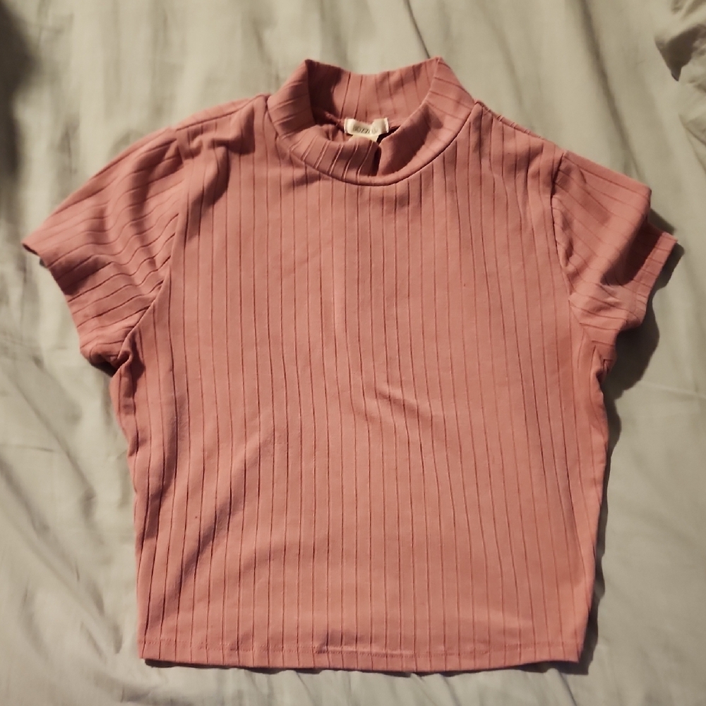 Pink Ribbed Mock Neck Top